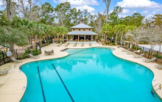 Daytime community swimming pool in Carolina Bay